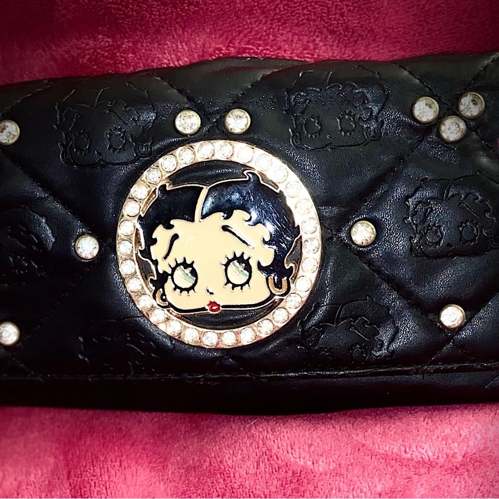 Betty Boop Black Quilted Clutch with Character Emblem
